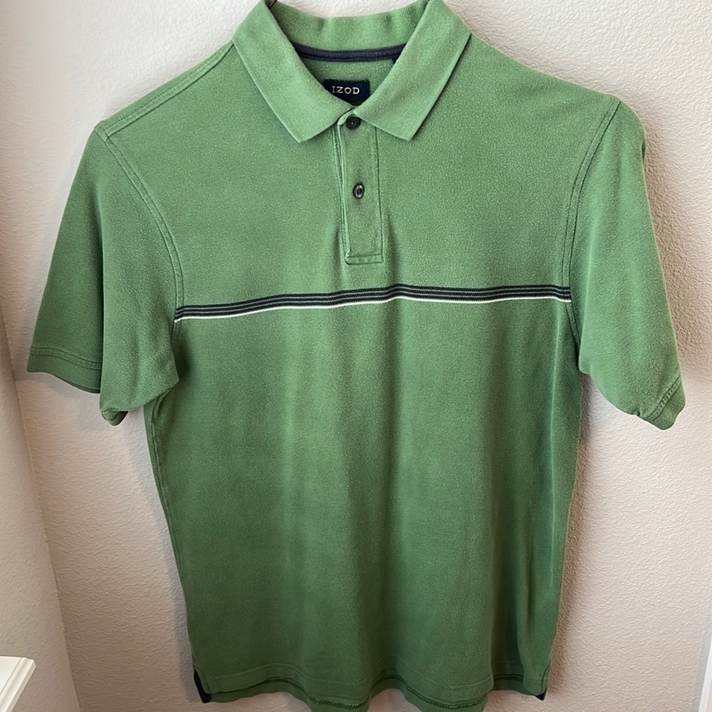 IZOD Polo Style Shirt - GUC - Size M - Green, Navy & White